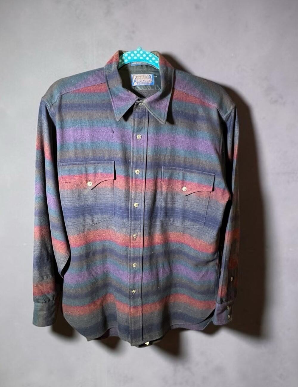 Vintage Pendleton High Grade Western Wear Wool Shirt Large Pearl Snap Striped